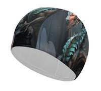 Cool Dragon Bathing Cap High Elasticity Swimming Caps Fit Both Long Hair Short Hair Comfortable Large Shower Cap for Drag Reduction and Hair Protection