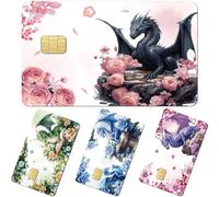 Cool Dragon Credit Card Sticker - Eiapadeor 4 Pcs Debit Card Skin Stickers Dragons and Flower Stickers for Debit Credit Colorful Waterproof Deal Cover Set for Key, Transportation，ID DIY Gift Idea