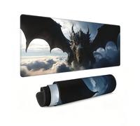Cool Dragon Desk Mat,Large Black Mouse Pad,31.5 x 12 in Epic Dark Fantasy Dragon Gaming Mousepad,Extended Mythical Desk Decor Deskmat with Stitched Edges,Big XL Computer Keyboard Pad for Office Home