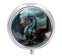 Cool Dragon Pill Box Case 3 Compartment Travel Medicine Pill Organizer 3x A Day Portable Vitamin Organizer with Mirror Small Pillbox for Purse & Pocket Cute Daily Medicine Container Metal Vitamin Case