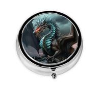 Cool Dragon Print Pill Box 3 Compartments Round Pill Organizer Metal Waterproof Portable Pill Case for Pocket or Purse Vitamin/Fish Oil/Pills/Supplements