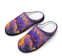 Cool Dragon Purple Flannel Slippers For Men Memory Foam Soft Warm Home Shoes Print 9-10（42-43）