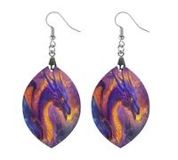 Cool Dragon Purple Round Wooden Earrings Boho Drop Pendant Fashion Gifts for Women
