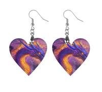 Cool Dragon Purple Round Wooden Earrings Boho Drop Pendant Fashion Gifts for Women