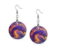 Cool Dragon Purple Round Wooden Earrings Boho Drop Pendant Fashion Gifts for Women