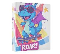 Cool Dragon Skateboarder White Blue 3 - Ring Binders with 1.57" Round Rings Fit 200 Sheets of 8.5x11 Inches Paper for School Office Meeting Classroom Home, 12.4x10.63x2.36 Inches