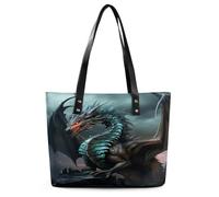 Cool Dragon Tote Bag Large Soft Leather Purse with Zipper Lightweight Ladies Shoulder Handbag