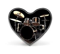 Cool Drum Set Badges Heart with Button Design, Personalized Picture Pin Brooches, Heart Badge Holders for Decorate Hat Shirt Clothing Bag Accessories