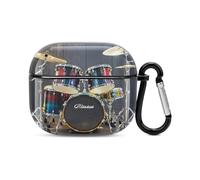 Cool Drum Set Bluetooth Earbuds Case Cover Full Body Shockproof Protection Hard Case Support Wireless Charging with Keychain Personalized Gift for AirPods 3