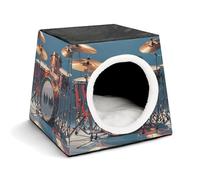 Cool Drum Set Cat Bed for Indoor Cats - Foldable Cat & Dog House with Removable Cozy Cushion, Waterproof Oxford Washable Pet House for Small Pets 13.8" X 13.8" X 11.8"