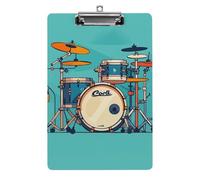 Cool Drum Set Clipboard 8.5×12.5 Inch Acrylic Clip Board with Metal Clip A4 Letter Size Decorative Clipboard Cute Hanging Clipboards for Office, Teacher, Nurse, Doctor,
