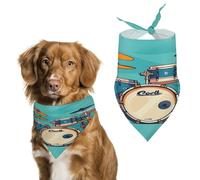 Cool Drum Set Dog Bandanas Cute Soft Cotton Puppy Scarves Washable Daily Summer Durable Triangle Reversible Bibs Suitable for Small Medium Large Dogs and Cats