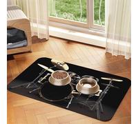 Cool Drum Set Dog Food Mats for Floors, 16x24 Inch Non-Slip Super Absorbent Pet Food Mat, Dishwasher Dog Mat for Food and Water, Cute Rubber Quick Dry Pet Feeding Mat for Dogs Puppy Cats