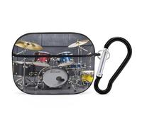 Cool Drum Set Earbuds Organizer Shockproof Protective Airpods Pro Cover with Carabiner Clip Anti Fall Carrying Earphone Case Cover for Airpods Pro 2nd Generation Black