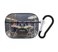Cool Drum Set Earbuds Organizer Shockproof Protective Airpods Pro Cover with Carabiner Clip Anti Fall Carrying Earphone Case Cover for Airpods Pro 2nd Generation Black