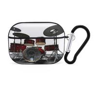 Cool Drum Set Earbuds Organizer Shockproof Protective Airpods Pro Cover with Carabiner Clip Anti Fall Carrying Earphone Case Cover for Airpods Pro 2nd Generation Black