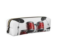 Cool Drum Set Leather Pencil Case Stationery Bag Pen Holder for Work & Office Zippered Pen Pouch