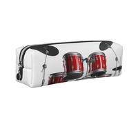 Cool Drum Set Leather Pencil Case Stationery Bag Pen Holder for Work & Office Zippered Pen Pouch
