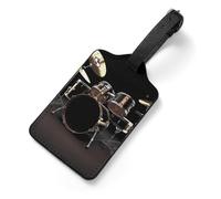 Cool Drum Set Luggage Tag for Suitcase - PU Leather Suitcase Tags with Name ID Card & Adjustable Strap, Durable Scratch-Resistant Travel Bag Tag for Backpacks Gym Bags