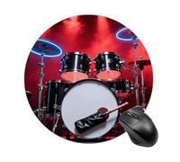 Cool Drum Set Mouse Pad Round Laptop Mouse Mat Cute Computer Mousepad Keyboard Pad Non-Slip Desk Pads for Gaming Office Work Home