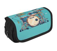 Cool Drum Set Pencil Case Organizer - Large Capacity 3 Compartment Pencil Pouch for Adults, Portable Makeup Bag & Aesthetic Stationery Bag with Zipper (8.7x4.3") Unisex Gift