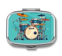 Cool Drum Set Pill Box 2 Compartments Portable Travel Pill Case Mini Medicine Organizer for Pocket Purse Metal Waterproof Medicine Container Holder Vitamin Fish Oil
