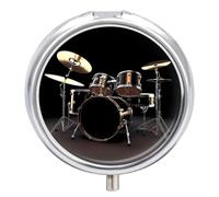 Cool Drum Set Pill Box Medicine Pill Organizer 3 Compartment Daily Pill Case Small Pill Container Round Pill Holder Travel Pill Box Metal Pill Case for Purse Pocket