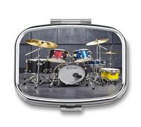 Cool Drum Set Pill Case Travel Portable Pocket Pill Box 2 Compartment Medicine Case Large Capacity Daily Pill Cases Vitamin Organizer Medicine Organizer Small Pill Box