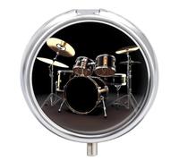 Cool Drum Set Pill Organizer 3 Compartments, Round Small Pill Box for Purse & Pocket, Portable Daily Medicine Box to Hold Vitamins, Supplements, Pills, Fish Oil
