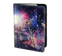 Cool Drum Set Print 5.5 Inch Passport For Men And Women Lightweight Stylish Travel Document Wallet, Black, One Size
