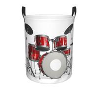 Cool Drum Set Print Collapsible Circular Laundry Hamper - Waterproof Canvas Basket With Handles For Kids Toy Storage, Dirty Clothes Organizer For Bedroom/Laundry Room