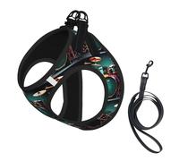 Cool Drum Set Print Reflective Pet Leash Vest For Small Dogs & Cats, Adjustable Outdoor Walking Hiking Vest