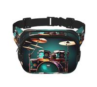 Cool Drum Set Print Waist Pack Square Waist Bag Workout Hiking Running Travel Gym Pretty Zipper Fashion