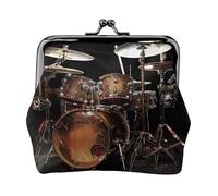 Cool Drum Set Printed Coin Purse Pouch-Mini Coin Wallet,Change Purse,Leather Coin Pouch Holder For Woman Girls, Black, One Size, Modern,european Style, Retro