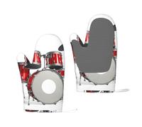 Cool Drum Set Printed Silicone Oven Mitts Set 2 PCS Heat Resistant Kitchen Oven Gloves for Home Cooks and Bakers