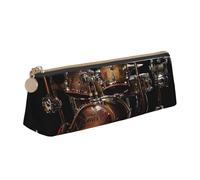 Cool Drum Set Printed Zipper Pencil Case Cute Stationery Organizer PVC Leather Triangle Makeup Bag Pen Pouch