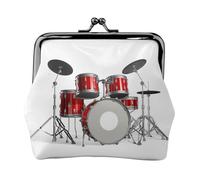 Cool Drum Set Women's Leather Kiss-Lock Coin Purse,Double-Sided Full Print Pattern,Ultra-Fine Fiber Leather,Small Clutch Wallet for Cash,Cards,Coins
