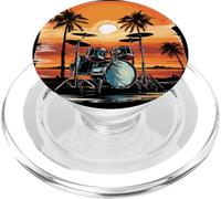 Cool Drummer at Beach with Drums under Palm Trees and Sunset PopSockets PopGrip for MagSafe