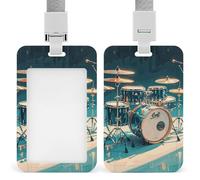 Cool Drums Set Id Badge Holder,Name Tag Holder with Detachable Lanyard,Waterproof Design Id Card Holder for Office, Workplace