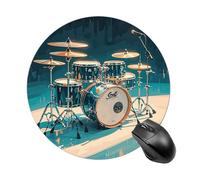 Cool Drums Set Mouse Pad Round Laptop Mouse Mat Cute Computer Mousepad Keyboard Pad Non-Slip Desk Pads for Gaming Office Work Home