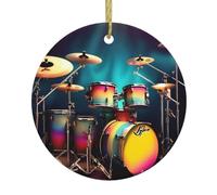Cool Drums Set Print Christmas Decorations Santa Xmas Tree Ceramic Round Hanging Keepsake Gifts Holiday