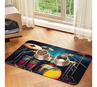 Cool Drums Set Print Pet Food Mat Absorbent Non Slip PU Leather Feeding Mat for Dogs Cats Rubber Bottom