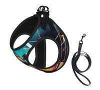 Cool Drums Set printing Puppy Harness, Dog Harness and Leash Set, Soft Mesh Reflective Breathable Lightweight Vest-Style