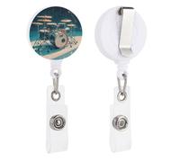 Cool Drums Set Retractable Badge Reel - Personalized ID Name Badge Holder with Lanyard Cute Badges Reel Holder Round Nurse Doctor Name Tag Badges Clip for Work
