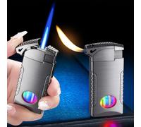Cool Dual Flame Lighters, Butane Torch Lighter, Creative Lighters with Dual Flame Function and Visible Fuel Tank, Gas Refillable for Men Dad Husband (Fuel Not Included)