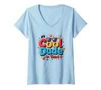 Cool Dude in Third: Funky Retro Gamer Style for Kids V-Neck T-Shirt, Women, Baby Blue, S