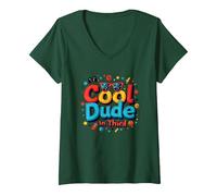 Cool Dude in Third: Funky Retro Gamer Style for Kids V-Neck T-Shirt, Women, Forest Green, XXL