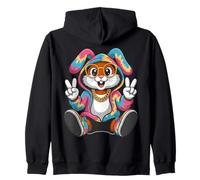 Cool Easter Bunny Colorful Urban Peace Rabbit Zip Hoodie