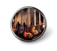 Cool Electric Guitar Badge Holder Personalized Metal Button Pin Fashion Round Badge with Pattern Pin DIY Button Badges Exquisite Brooch Crafts Gift Clothes Decorative Pins