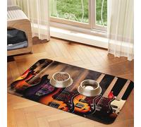 Cool Electric Guitar Dog Food Mats for Floors, 12x18 Inch Non-Slip Super Absorbent Pet Food Mat, Dishwasher Dog Mat for Food and Water, Cute Quick Dry Pet Feeding Mat for Dogs Puppy Cats